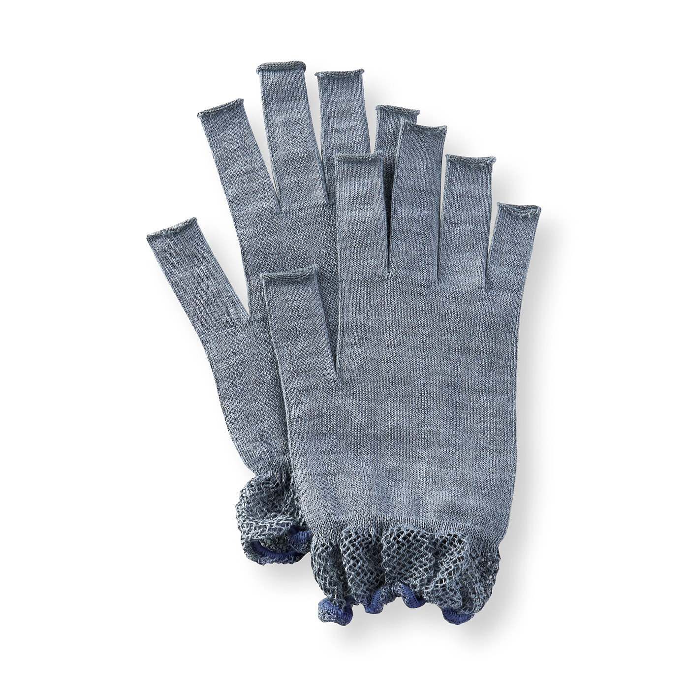 Real Stock|ラミプリュス　肌側シルクでセルフケア　指先が出せる　ホールガーメント（R）UV手袋|〈1：グレイッシュブルー〉
