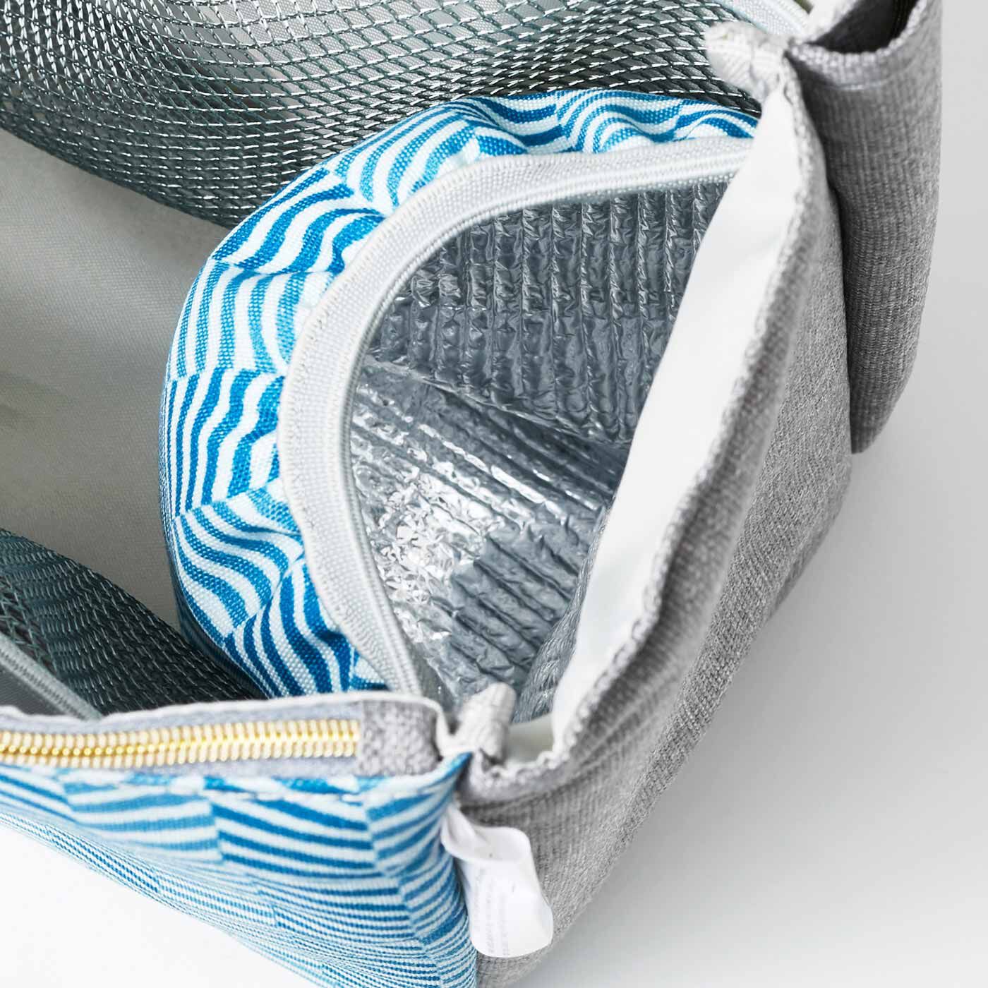 Real Stock|ラミプリュス　すっきり整とん トートバッグのためのインナーポケット〈テキスタイル柄〉|水筒や冷たいペットボトルの定位置に最適なアルミ蒸着ポケット。