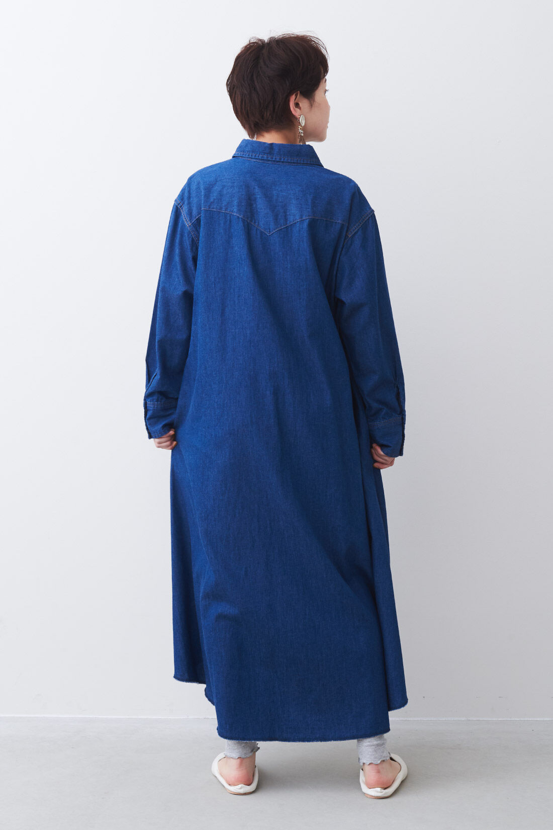 Real Stock|MEDE19F 〈SELECT〉 Wrangler デニムウエスタンシャツドレス|1・濃いブルー　※モデル身長：157cm