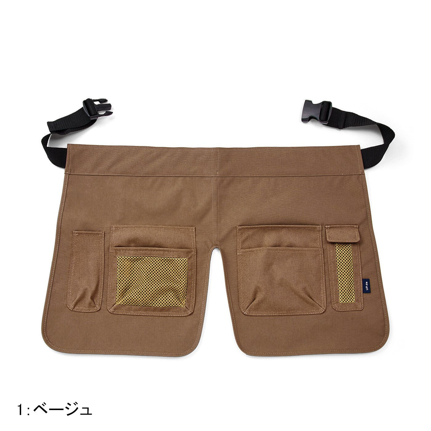 Real Stock|UP.de　着られるバッグ（TM） 付けポケットいっぱい 脚さばきのよいはっ水ショートエプロン|〈ベージュ〉