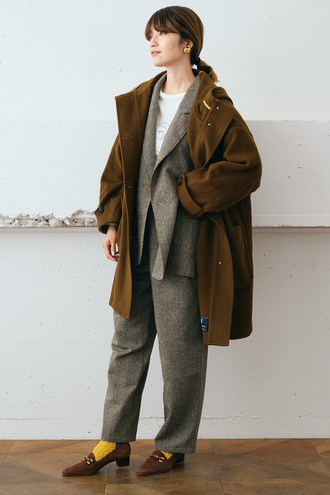 品質が完璧 ウールコート ウール作務衣コート-日本製（濃紺・茶・ネズ