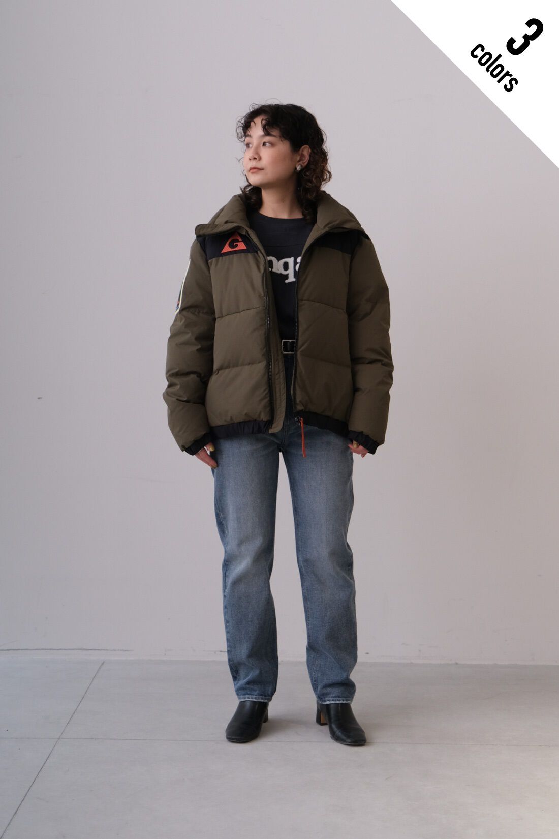 Real Stock|MEDE19F 〈SELECT〉　【GERRY】 VINTAGE FULL ZIP RECYCLING DOWN JACKET|2 OLIVE　モデル身長：157cm