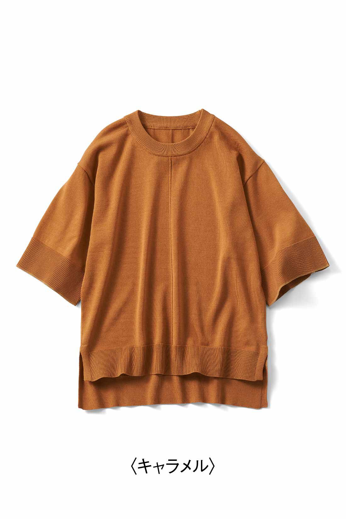 Real Stock|リブ イン コンフォート　Tシャツ感覚で着れちゃう きれいめニットトップス〈キャラメル〉