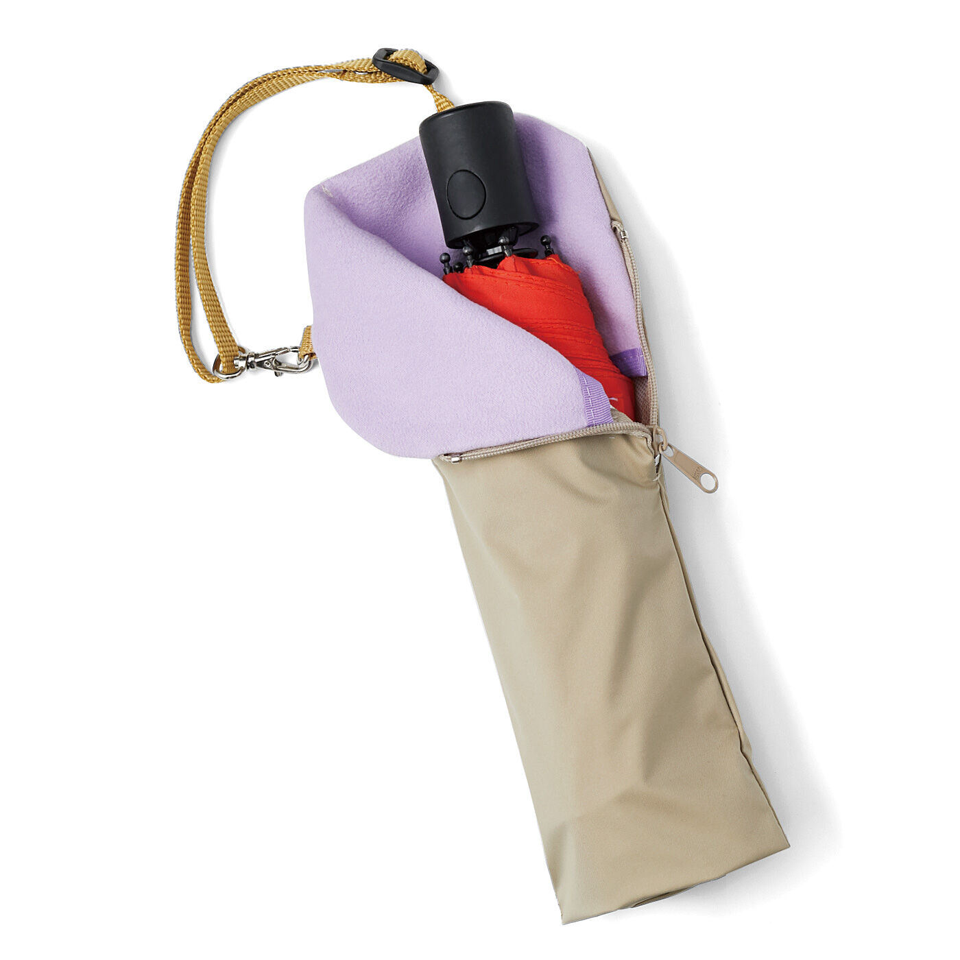 Real Stock|ラミプリュス　水分を吸収しながらスマートIN！　バッグの持ち手に掛けられる折りたたみ傘袋|たたむとコンパクト。バッグの持ち手に掛けられるカラビナ付き。