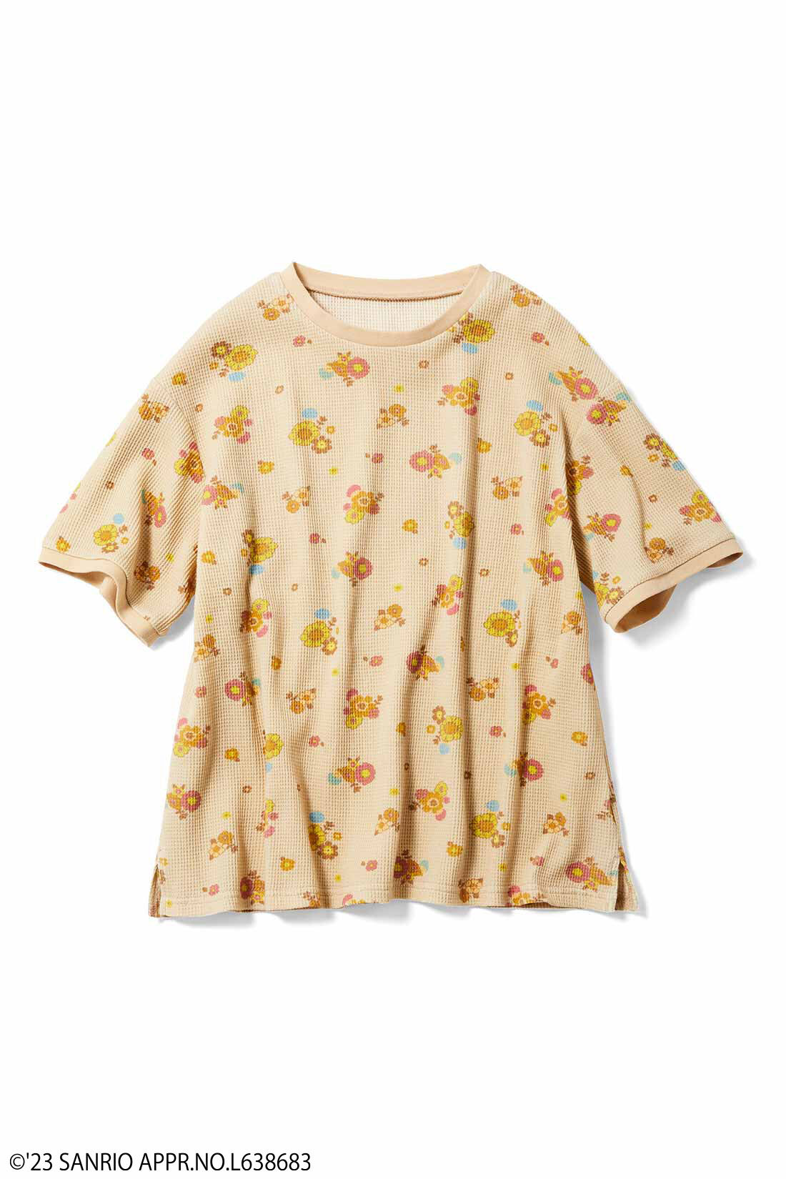Real Stock|サンリオキャラクターコラボ　お花模様のコットンワッフルTシャツ〈ゴロピカドン〉