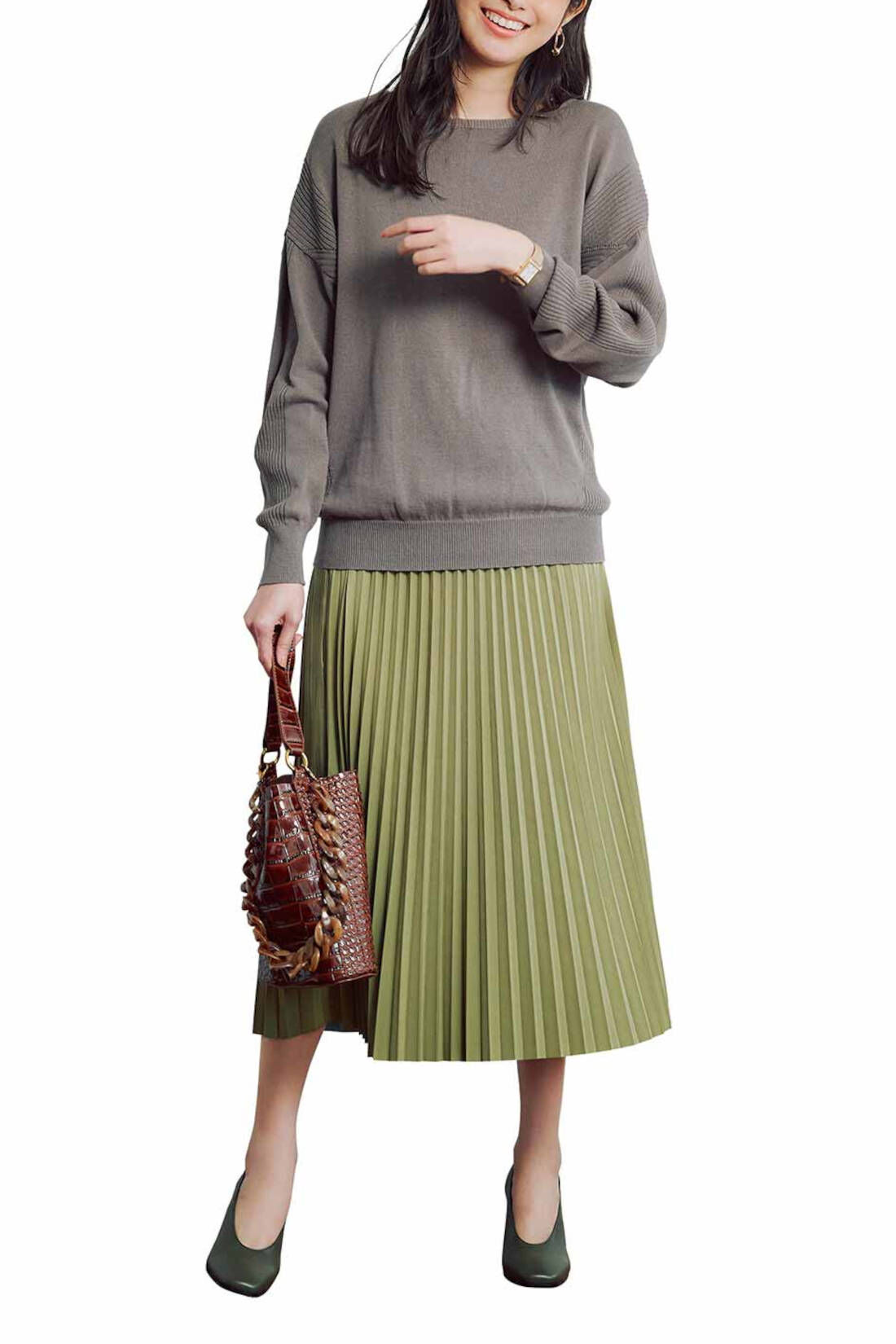 【人気】未使用タグ付　クラネ　CLANE グリーン　プリーツスカート　ロングスカート Mサイズ