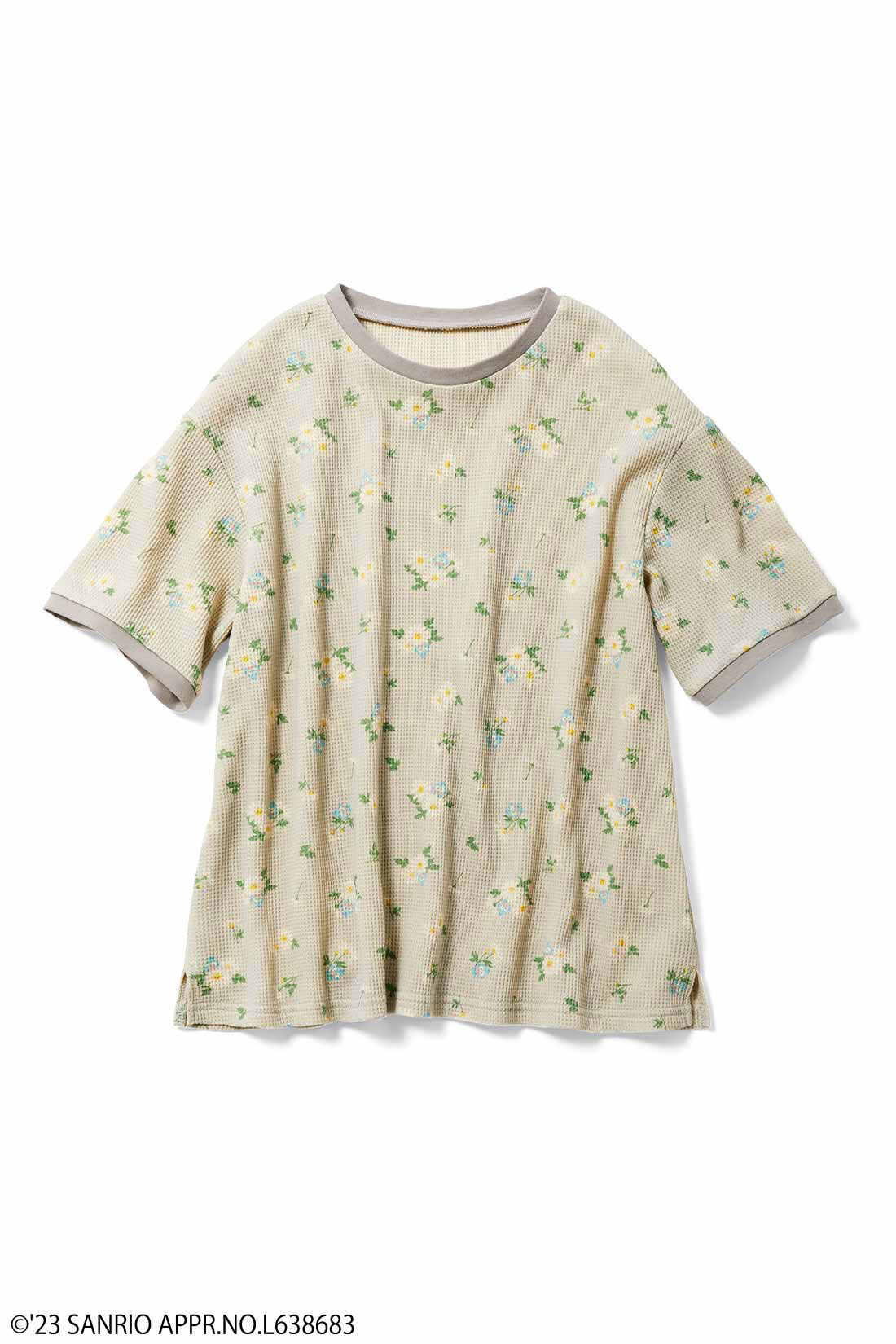 Real Stock|サンリオキャラクターコラボ　お花模様のコットンワッフルTシャツ〈ハンギョドン〉