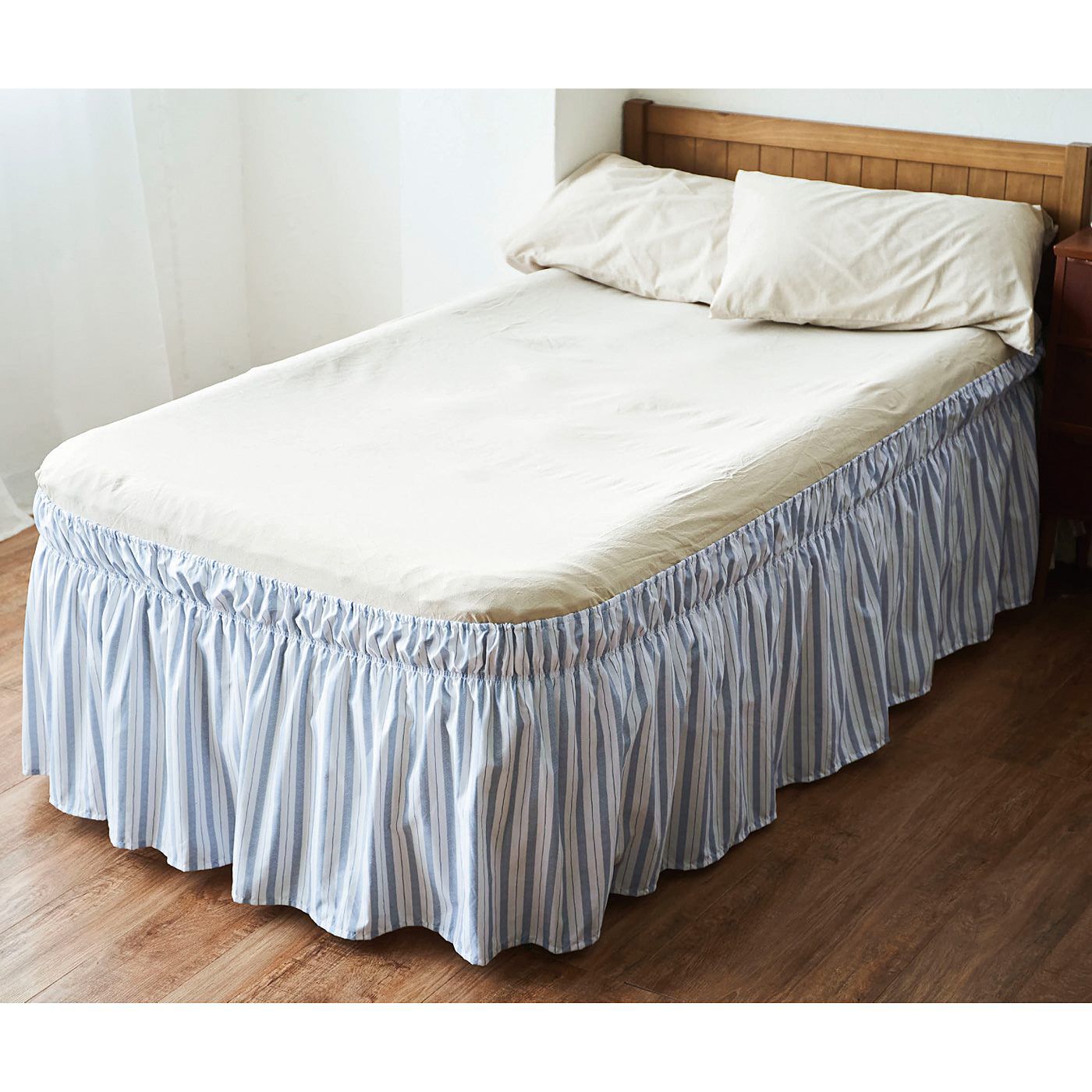 Real Stock|クーフゥ　ベッド下のごちゃつきをすっきり目隠し　ほこりよけにもなるベッドスカート|※これは〈2. スモークブルー〉です。