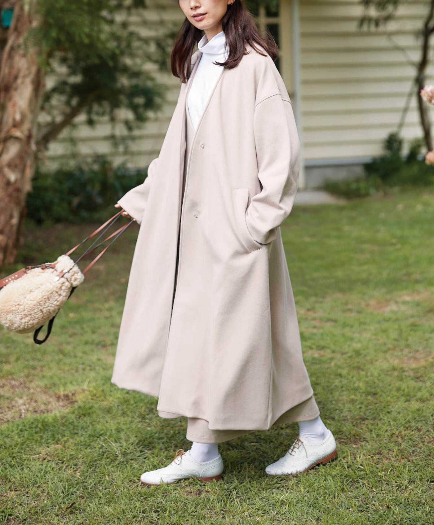 SUNNY CLOUDS 素敵なノーカラーコート〈レディース〉｜コート 