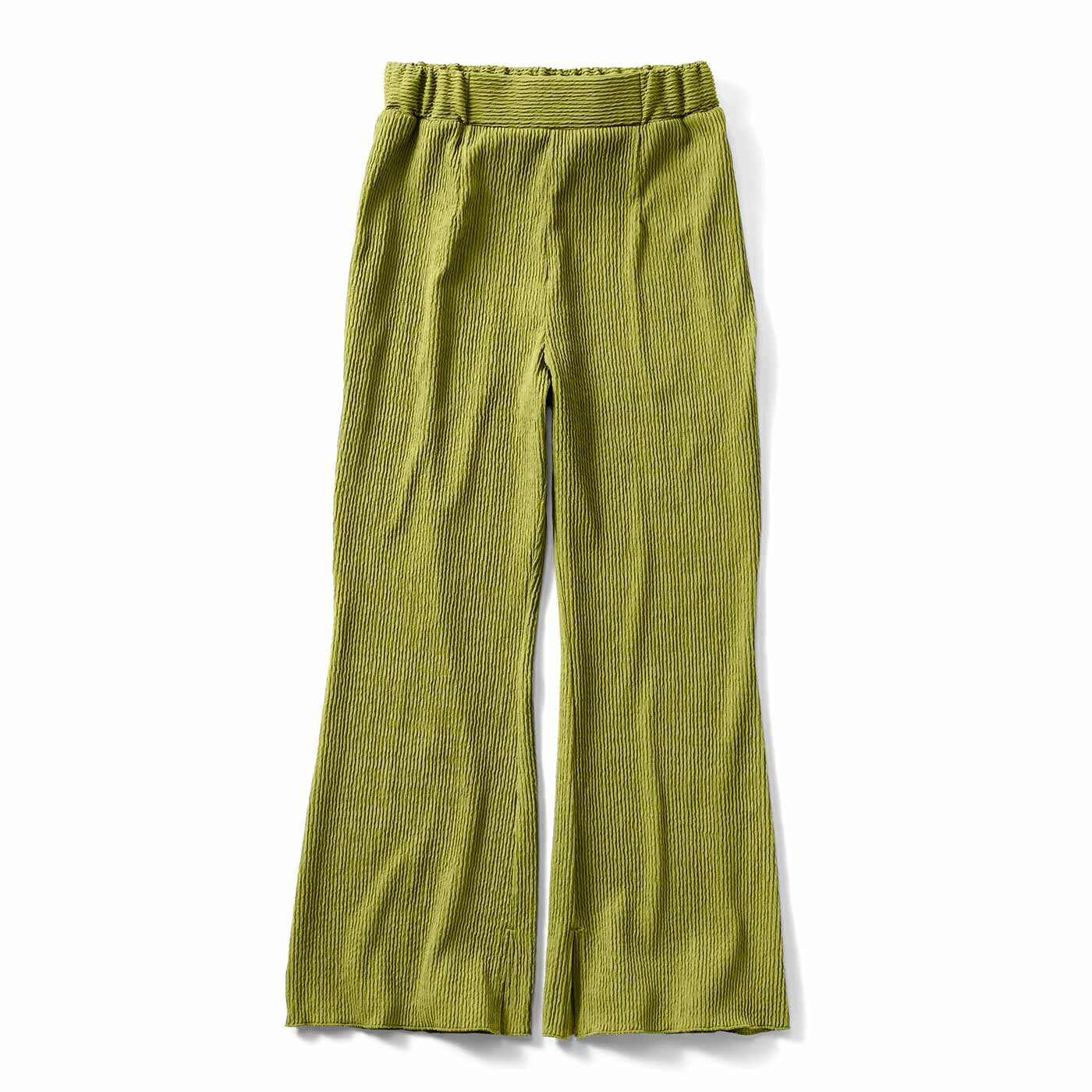 IEDIT | フレアーライン 立体 プリーツ風 パンツ〈緑〉