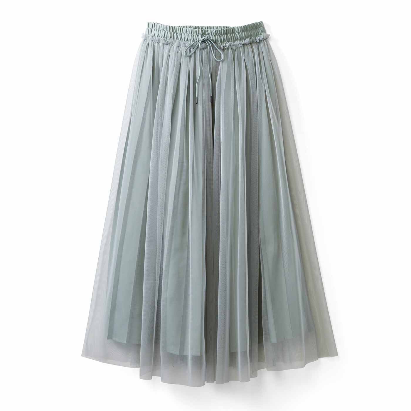 IEDIT | プリーツデザイン チュール レイヤード スカート〈緑〉
