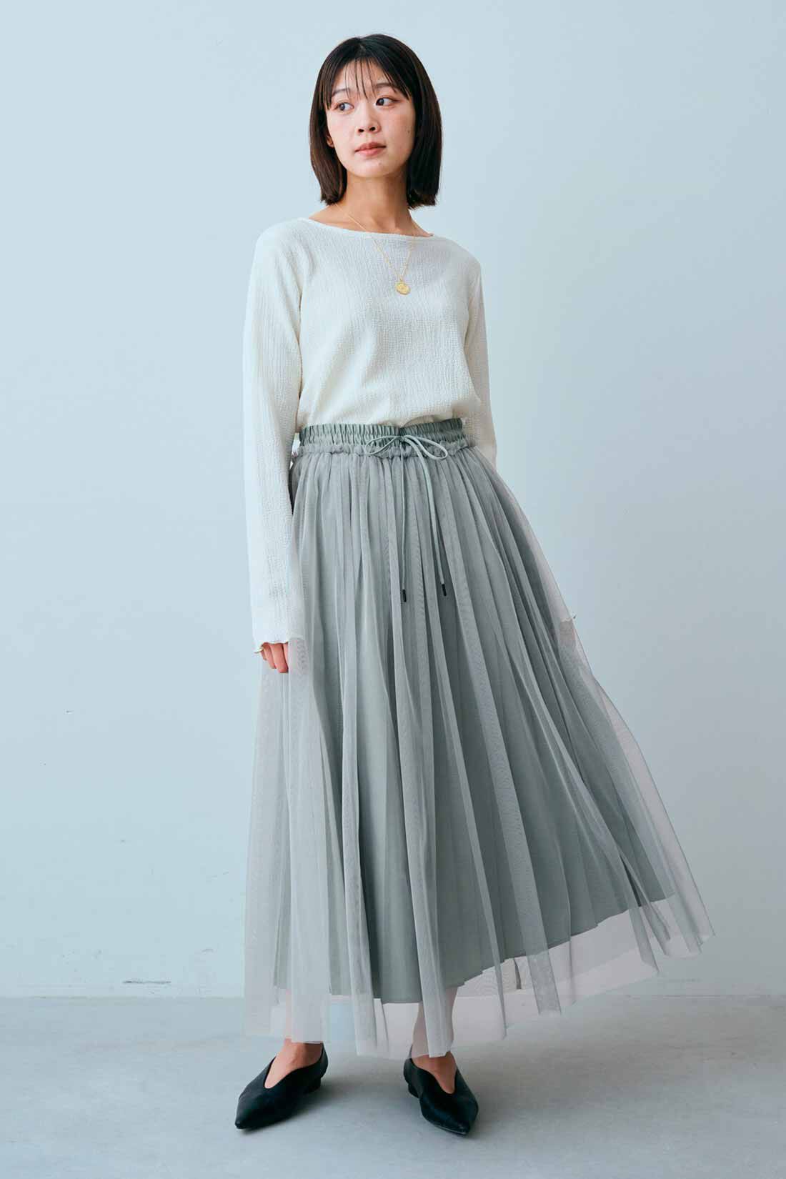 IEDIT|プリーツデザイン チュール レイヤード スカート〈緑〉のコーディネート