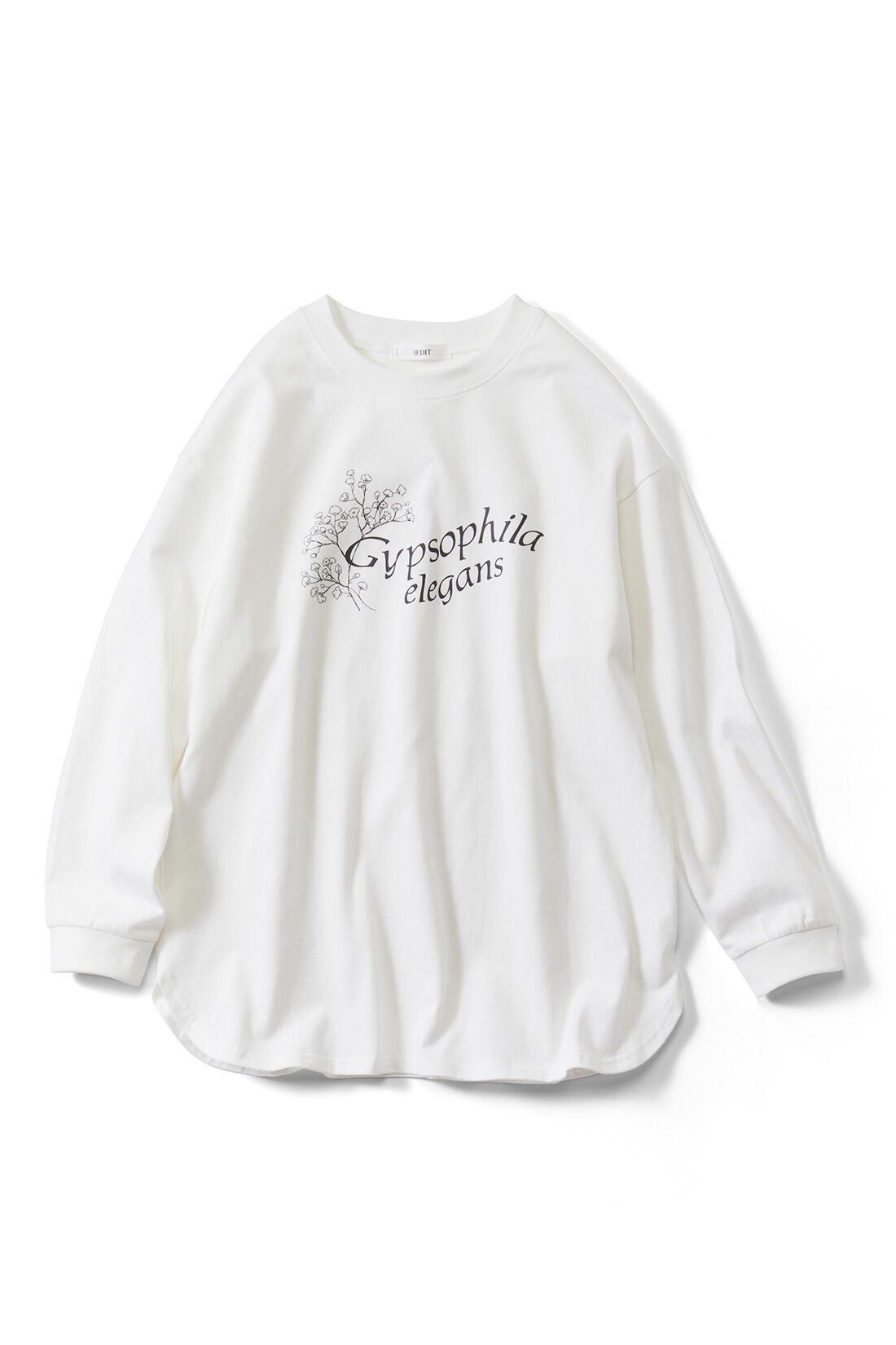 IEDIT|Live love cotton（R）プロジェクト IEDIT[イディット]　大人のためのモノトーンフラワーロゴプリントTシャツの会|カスミ草 『幸福、清らかな心』 そっとしあわせを願う想いを白く小さい可憐な花に込めて。