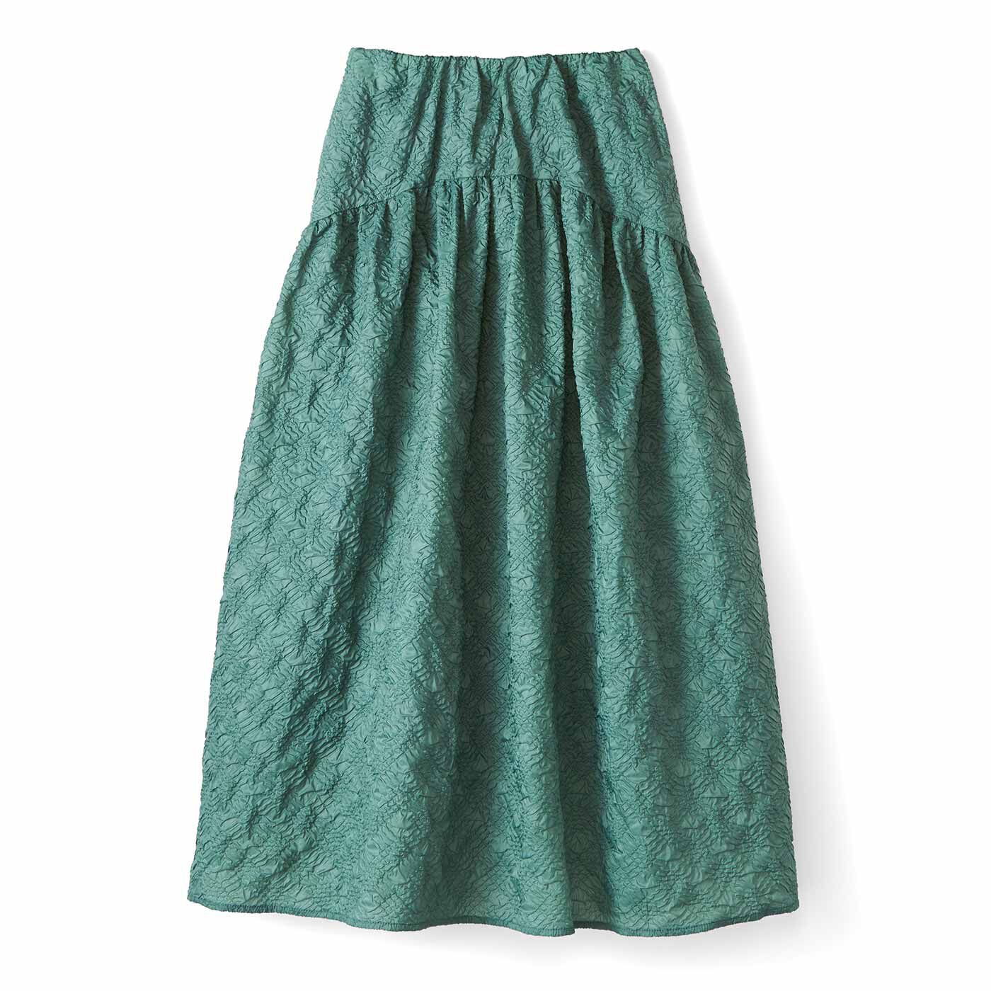 IEDIT | 撥水素材 エンボス加工 切り替え スカート〈緑〉