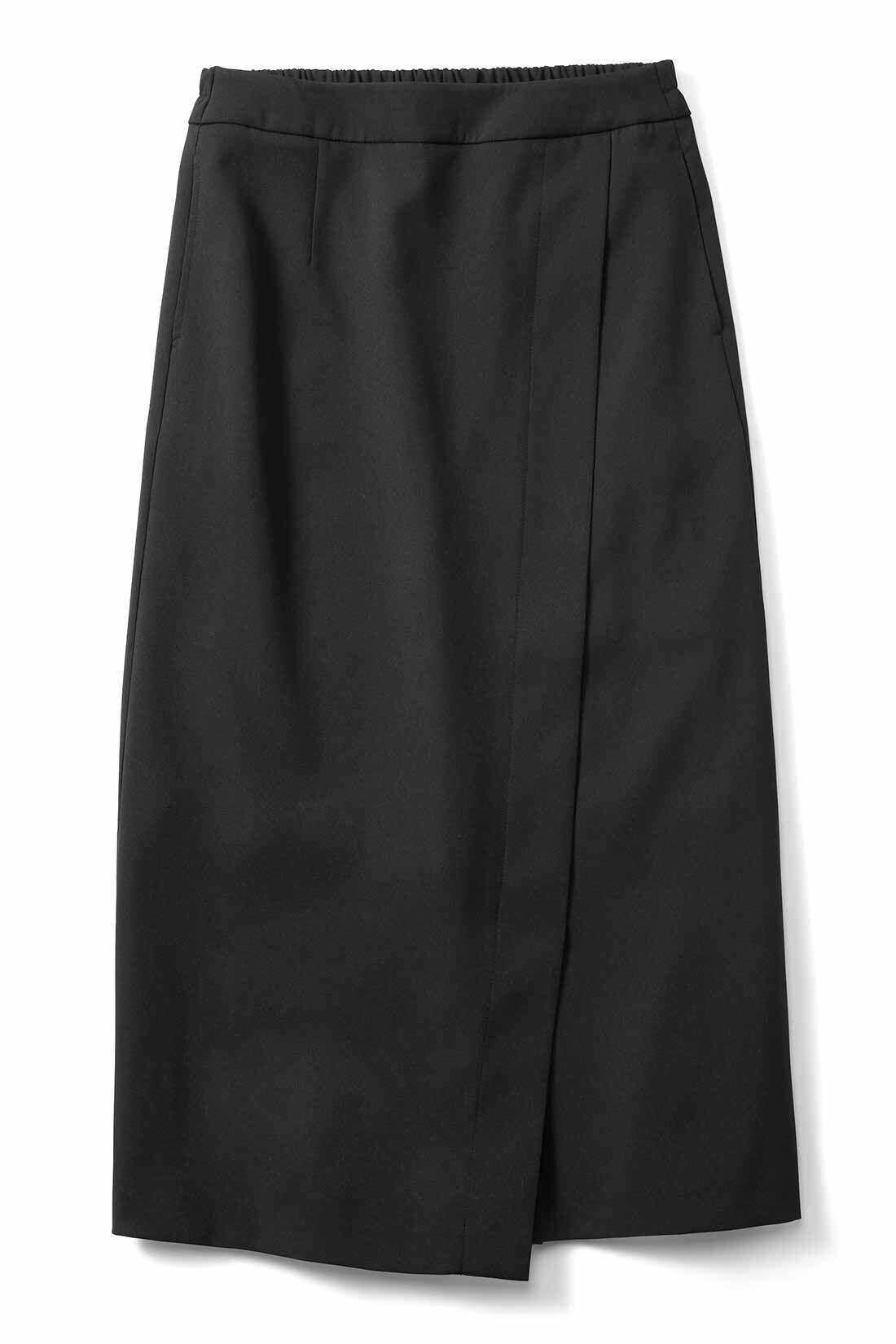 IEDIT|IEDIT[イディット]　伸びやかなダブルクロス素材のフロント切り替えIラインスカート|〈ブラック〉