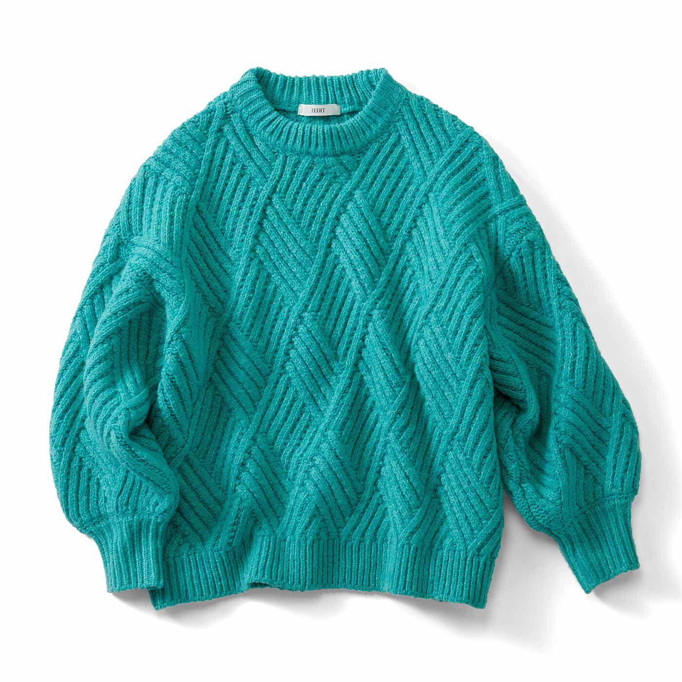 IEDIT | 起毛 ダイア編み ニット プルオーバー〈緑〉