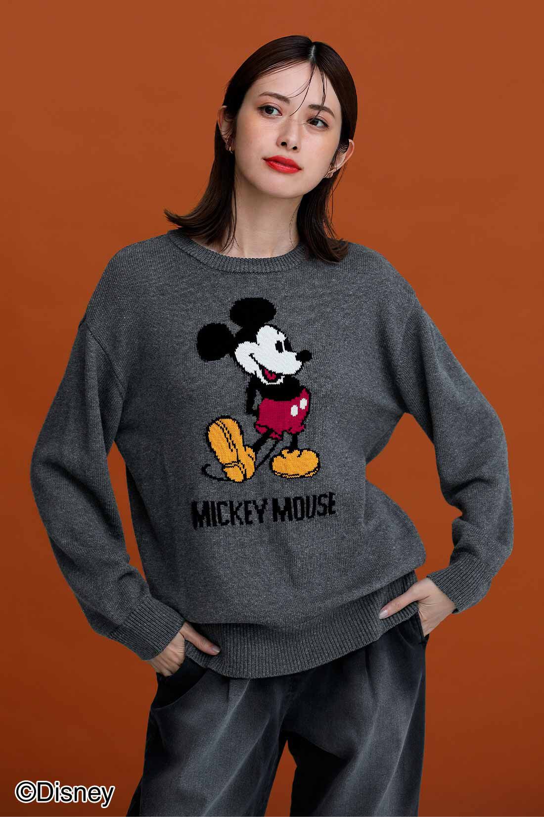 IEDIT | Disney 「ミッキーマウス」 ジャカード ニット〈グレー〉