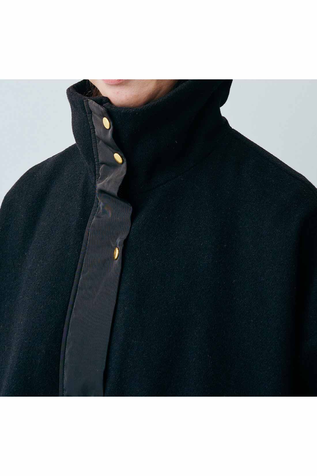 IEDIT|IEDIT[イディット]　ウール混メルトン遣いの上品アクティブなストライプキルティングコート|しっかり高さのあるスタンドカラーは、小顔＆防寒の効果も。