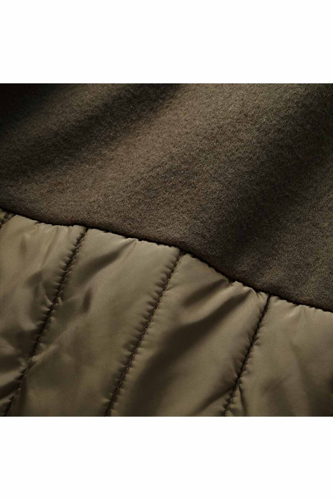 IEDIT|IEDIT[イディット]　ウール混メルトン遣いの上品アクティブなストライプキルティングコート|きれい見えするウール混のメルトンと、軽くて暖かな中わた入りのキルティングの異素材遣い。