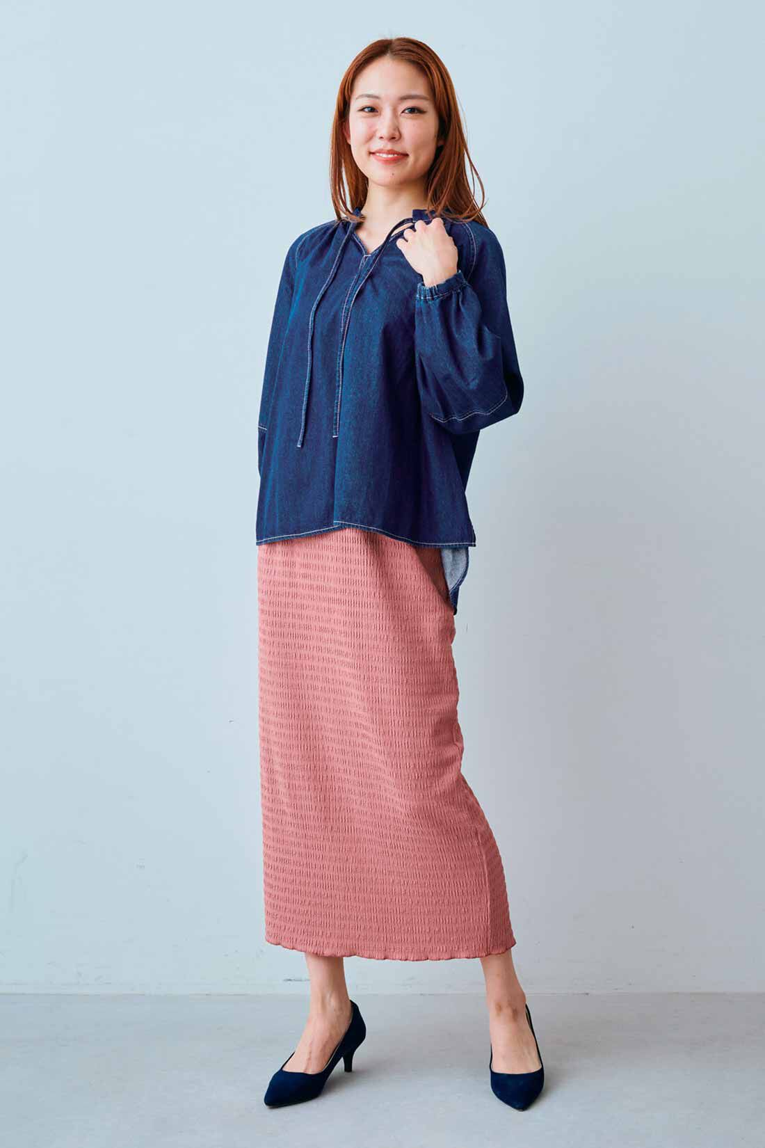 IEDIT | ふくれ ジャカード カットソー素材 Iライン スカート〈ピンク〉