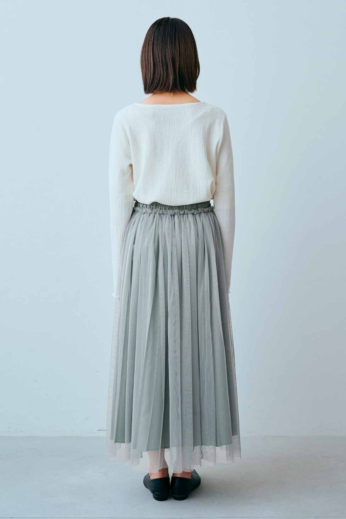 IEDIT|IEDIT[イディット]　プリーツデザインのチュールレイヤードスカート|モデル身長：164cm　着用サイズ：M