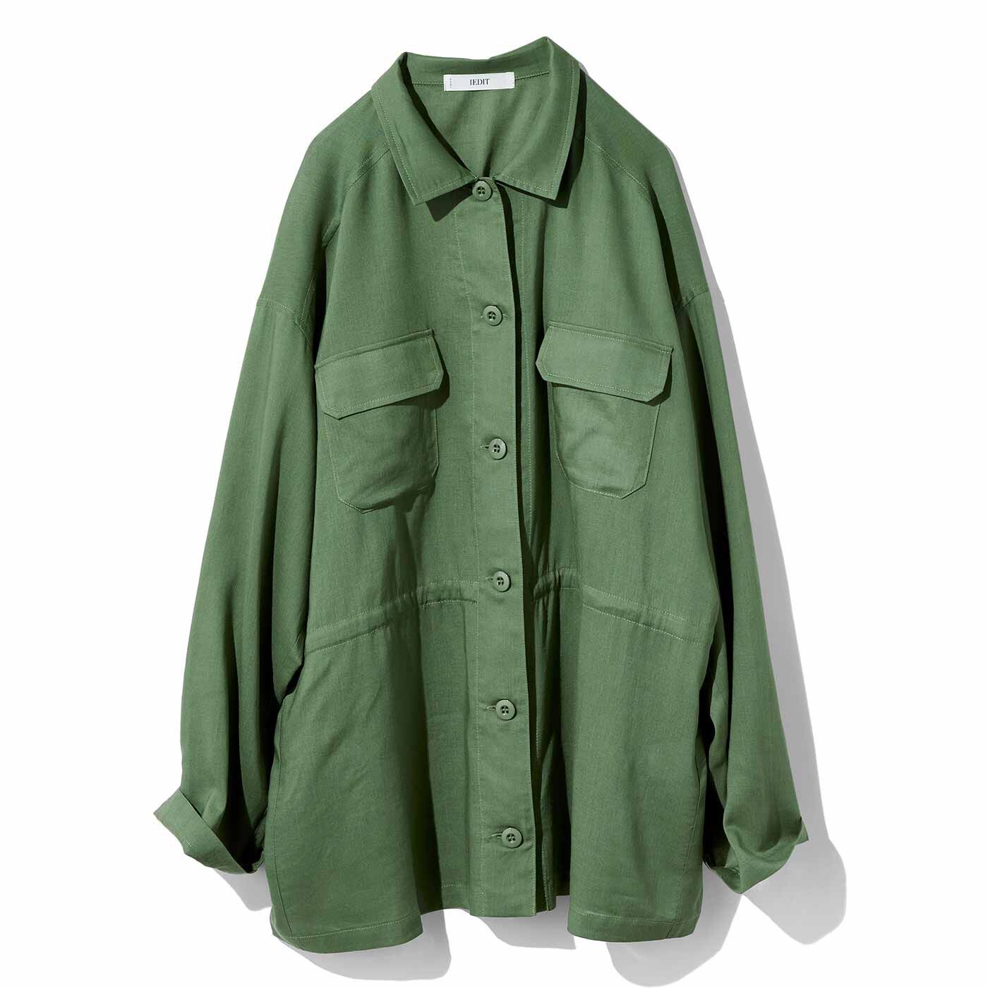 IEDIT | リネン混 ミリタリー シャツ ジャケット〈緑〉