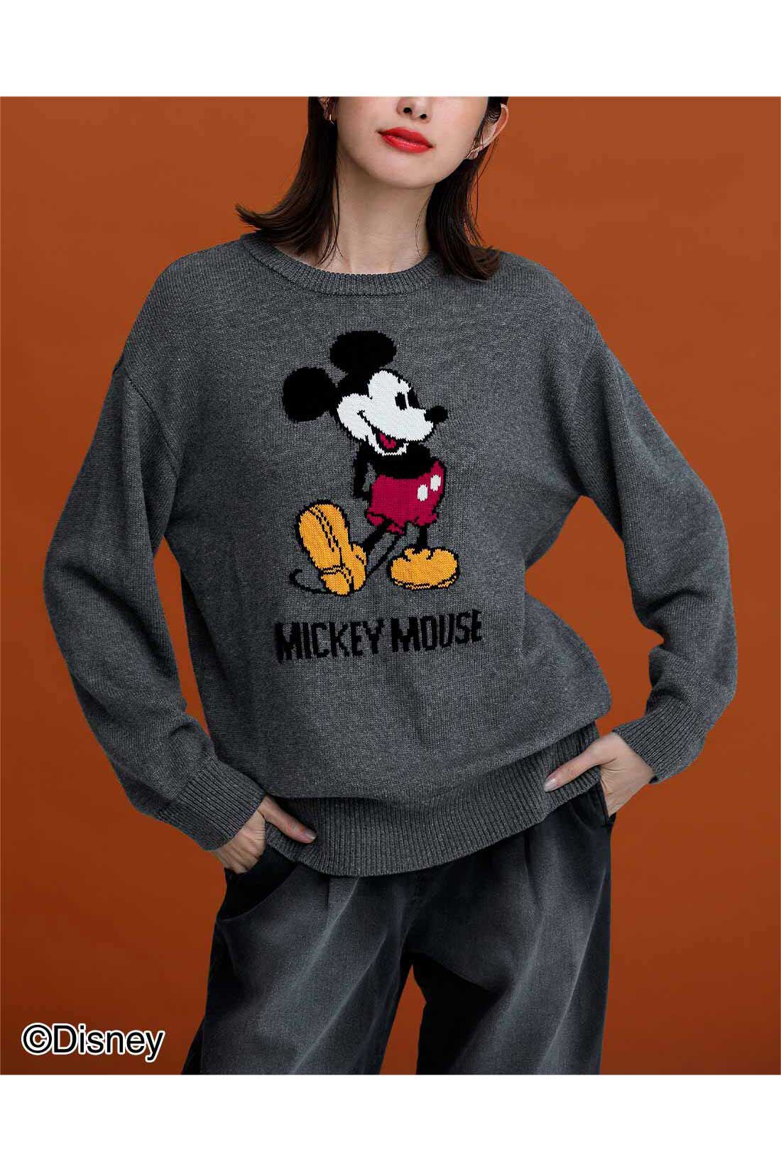 IEDIT | Disney 「ミッキーマウス」 ジャカード ニット〈グレー〉