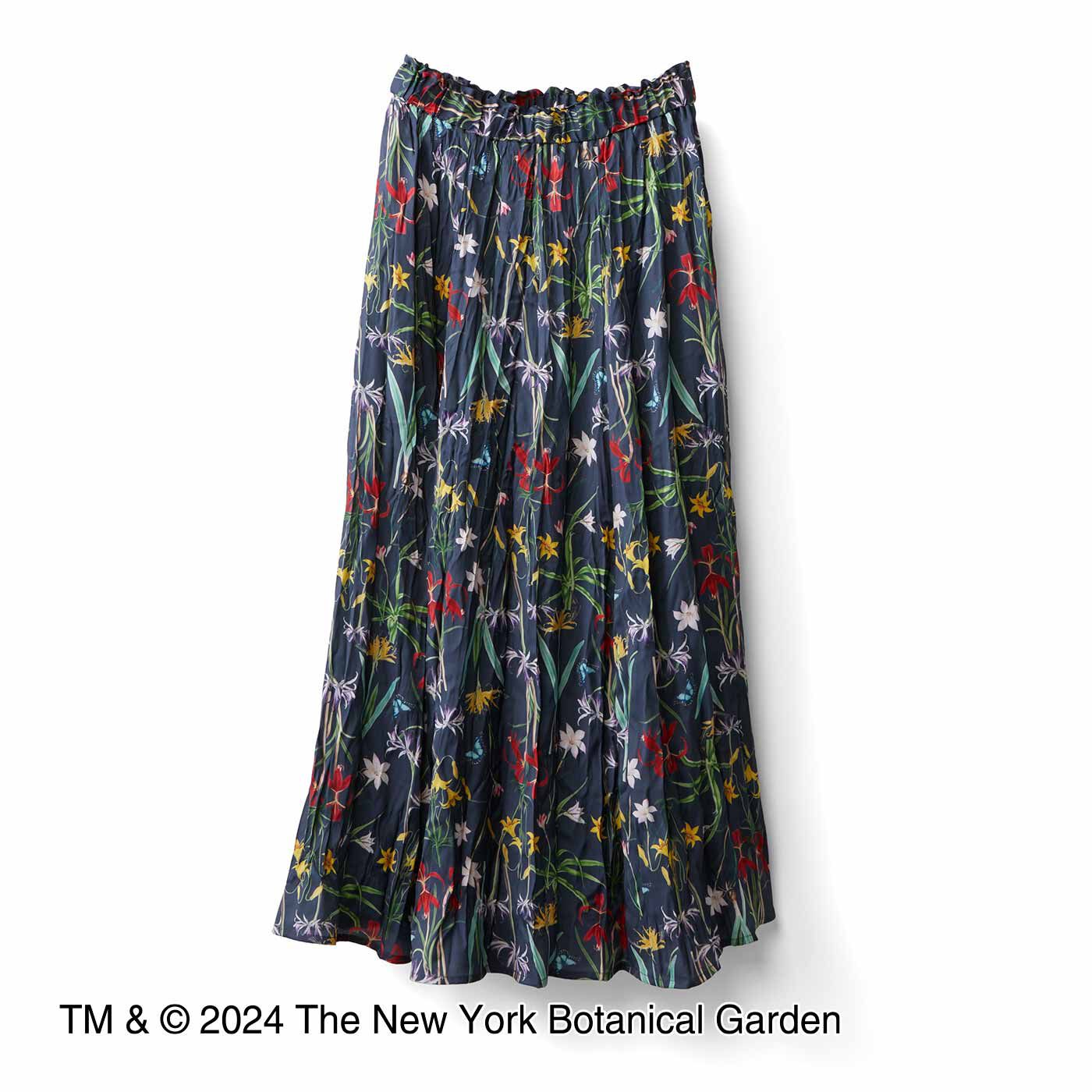 IEDIT | ニューヨーク植物園 リンクル加工 ボタニカル柄 スカート〈紺〉
