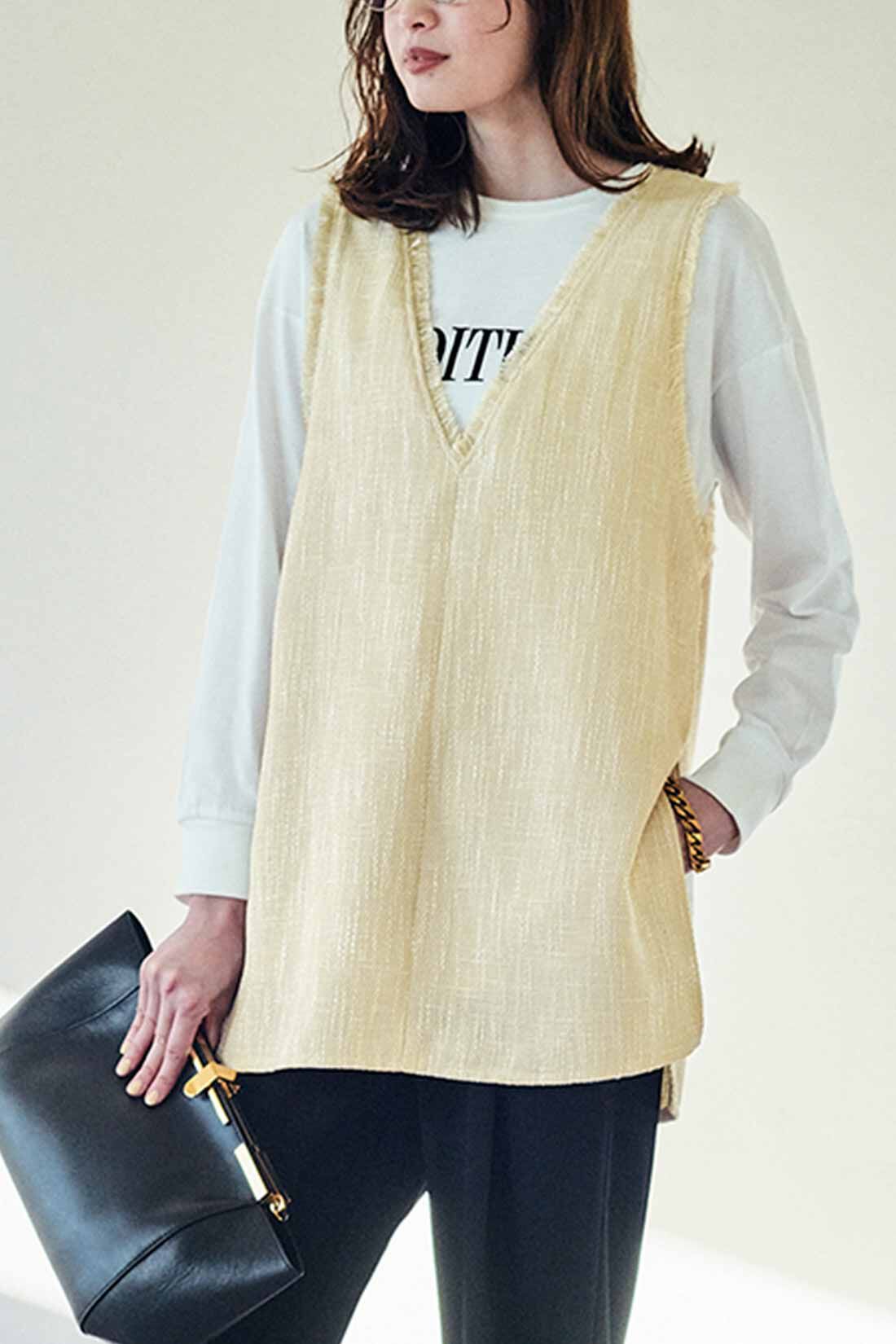 IEDIT|IEDIT[イディット]　こなれコーデがかなう ツイードベストと長袖ロゴTシャツのセット