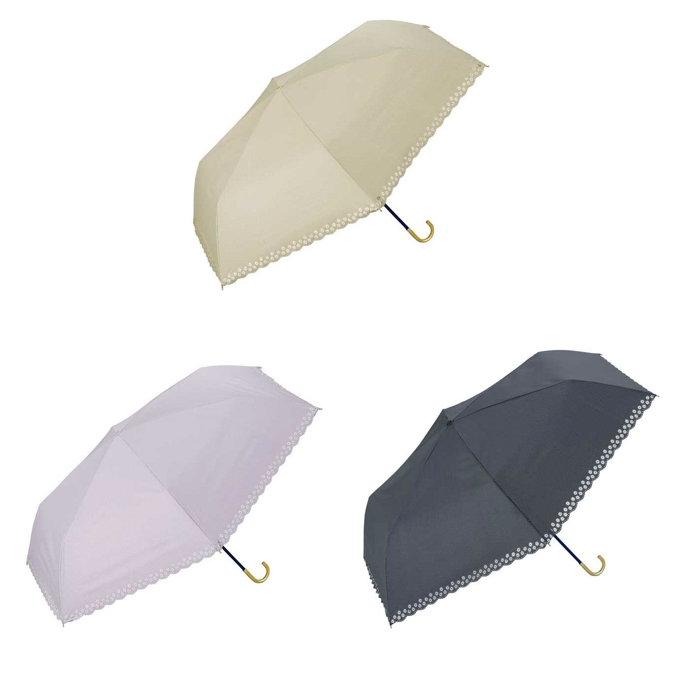 シロップ． | 遮光 フラワーカット ストライプミニ晴雨兼用折りたたみ傘