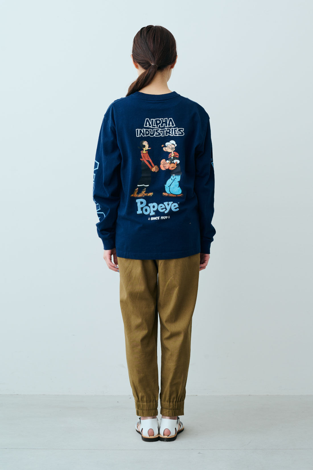 fashion special|【WEB限定・特急便】　POPEYE（TM）×ALPHA バックプリントTシャツ|1：ネイビー　モデル身長：163cm