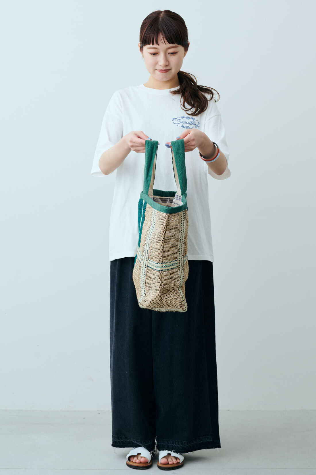 fashion special|【WEB限定・特急便】　MAISON BENGAL Hand loomed natural jute bag（Green Stripe）