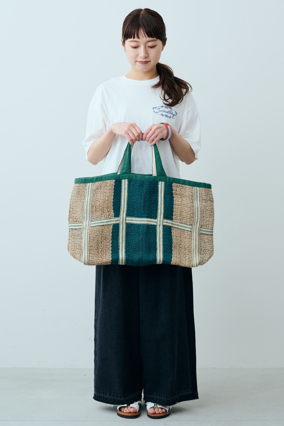 fashion special|【WEB限定・特急便】　MAISON BENGAL Hand loomed natural jute bag（Green Stripe）
