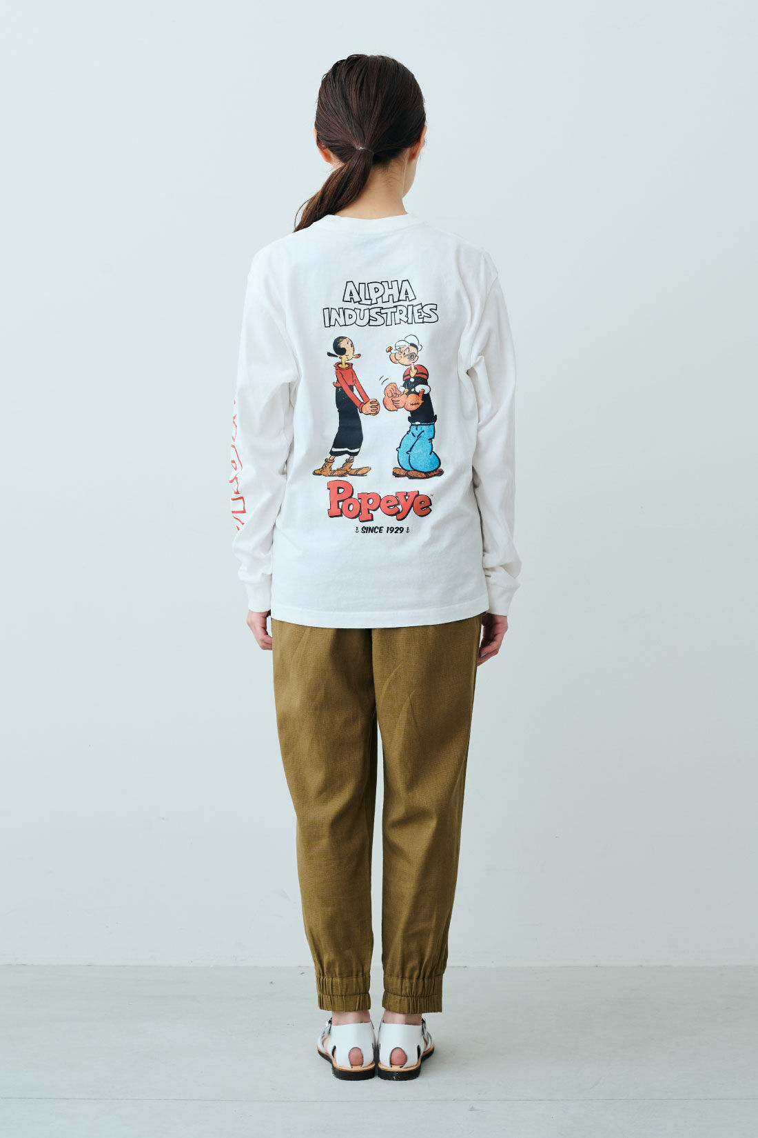 fashion special|【WEB限定・特急便】　POPEYE（TM）×ALPHA バックプリントTシャツ|2：ホワイト　モデル身長：163cm