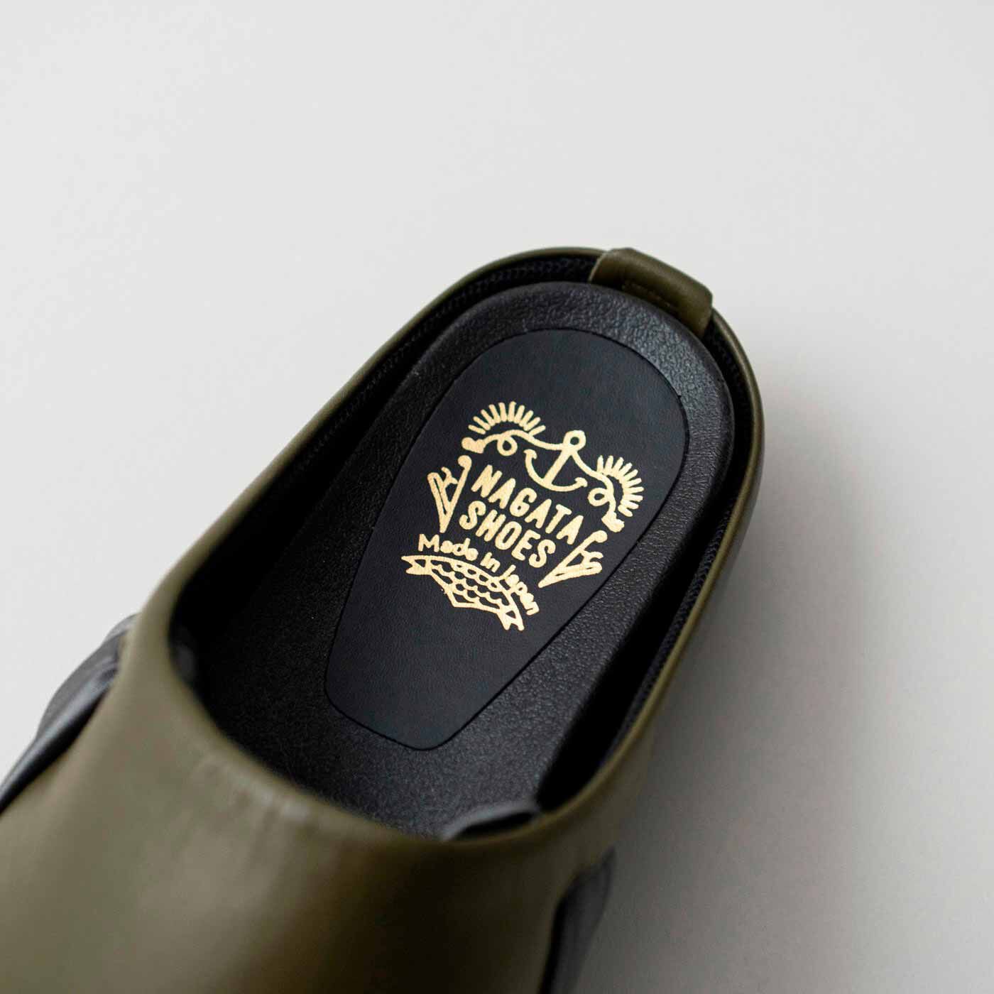 ＆Stories|長田の靴職人が作った　職人本革のパニーニサボシューズ〈オリーブ色〉|インソールには、素敵な箔押しのワンポイント。