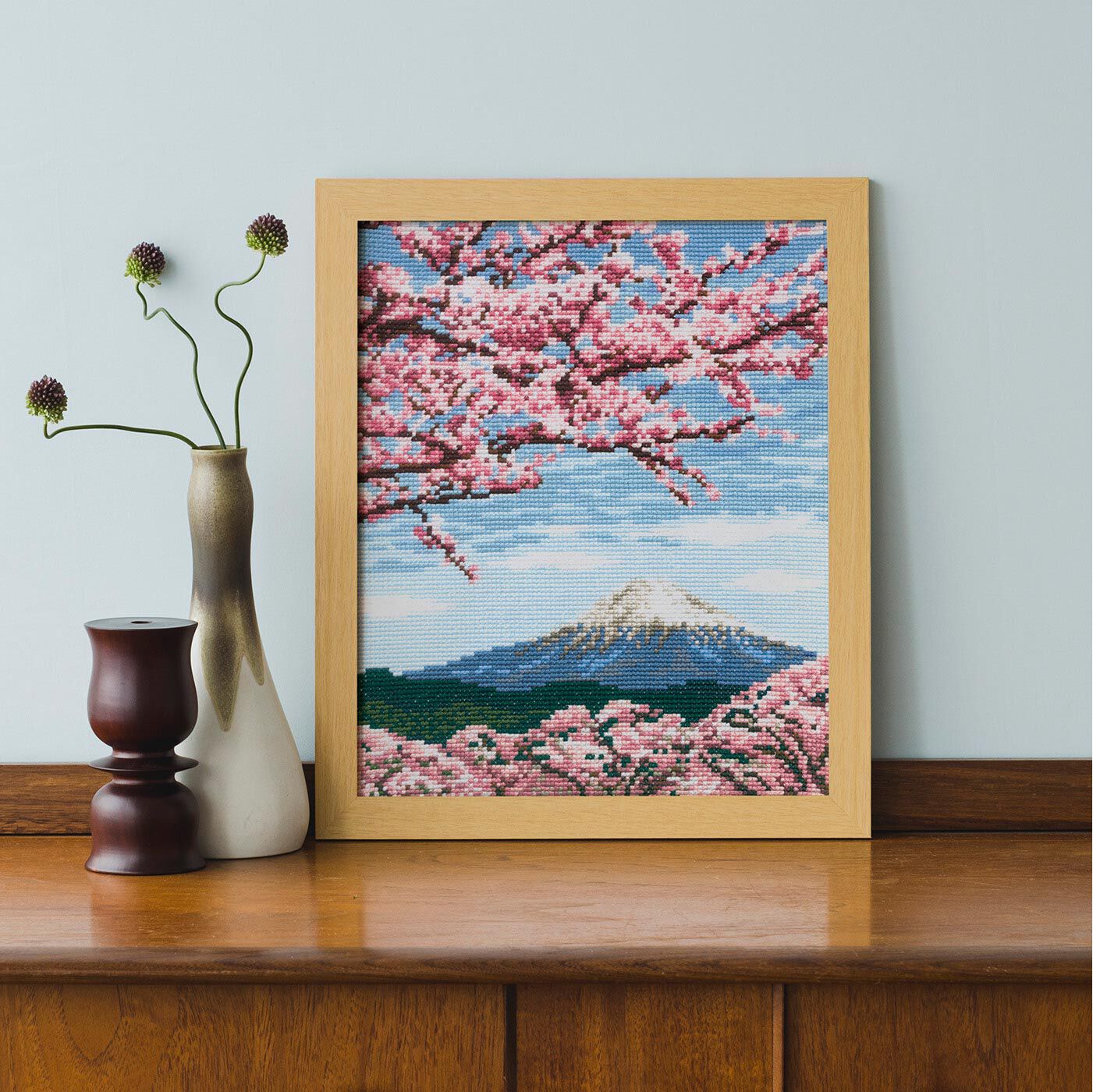 大きめのマス目で刺しやすい 日本の風景「桜と富士山」クロスステッチ