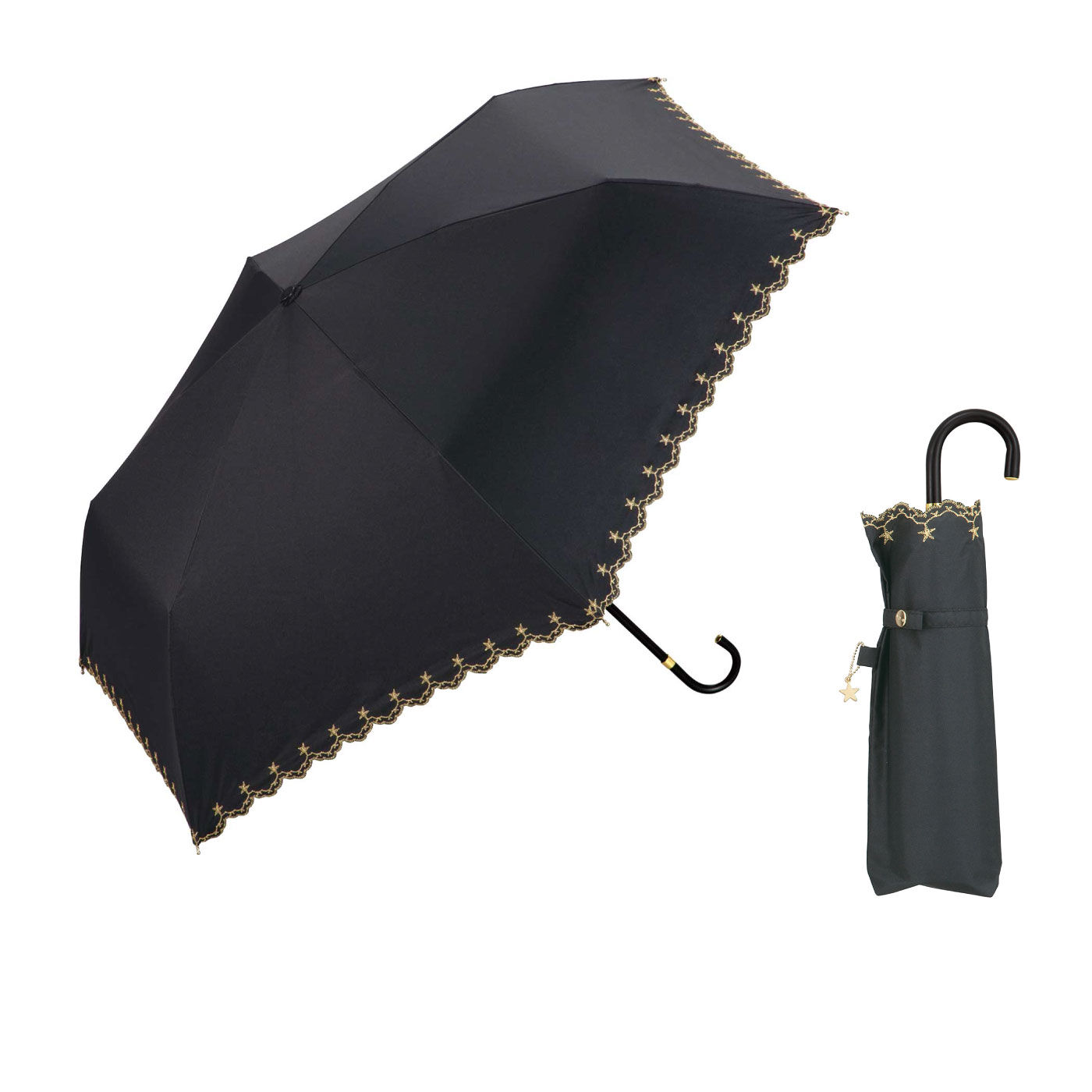 FELISSIMO PARTNERS | コンパクト折りたたみ傘遮光星柄スカラップ晴雨兼