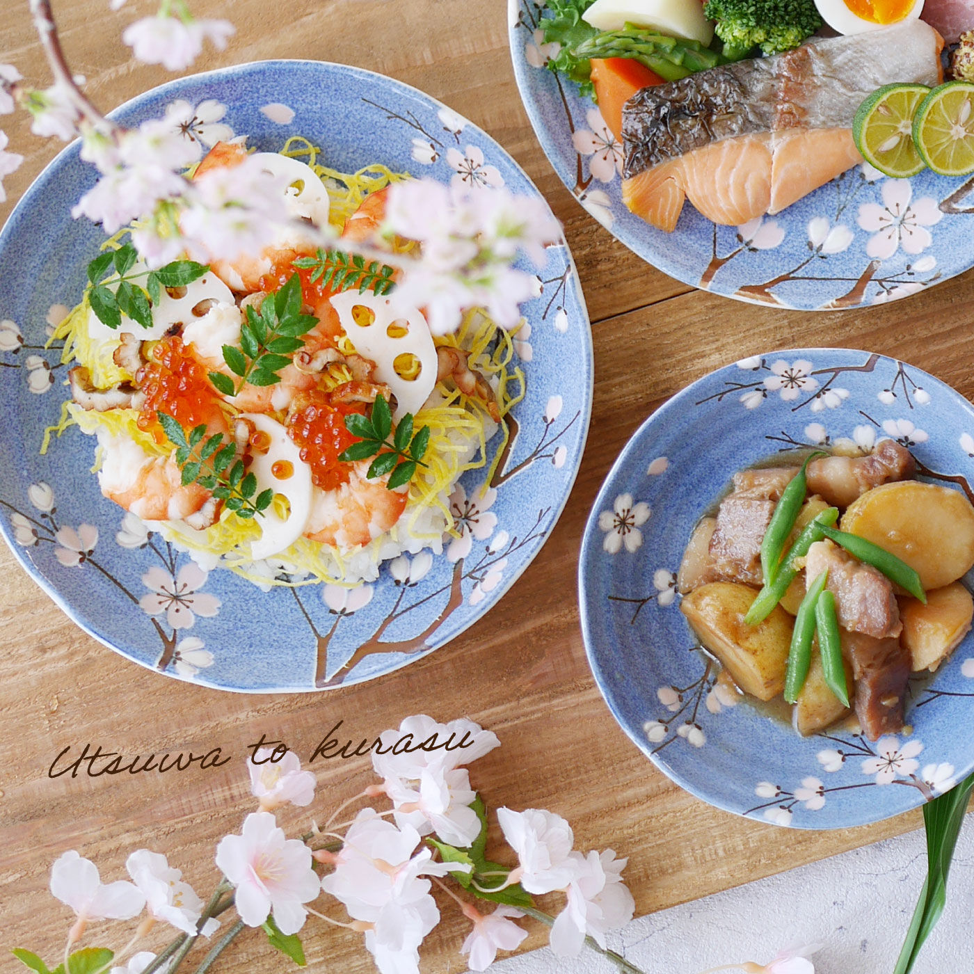 FELISSIMO PARTNERS|青空いっぱいに富士桜の器　深めの皿と浅鉢のセット