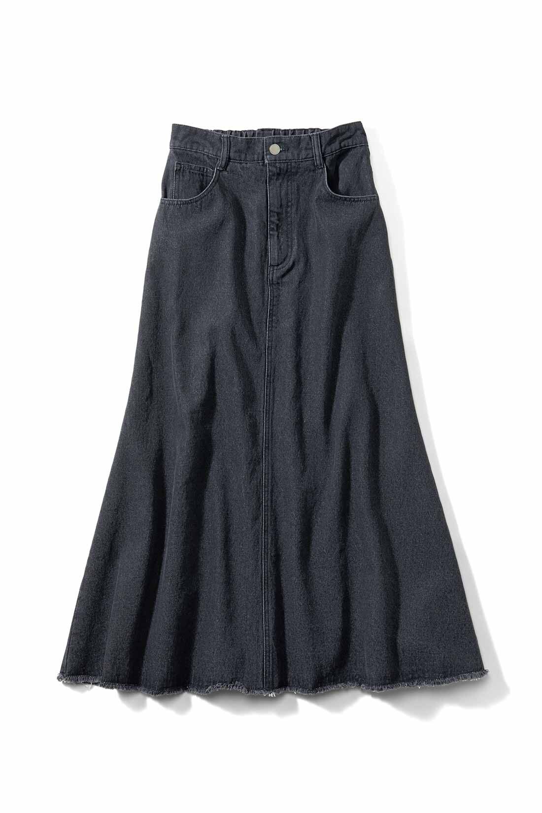 THREE FIFTY STANDARD カットヘムのブラックデニムスカート｜スカート