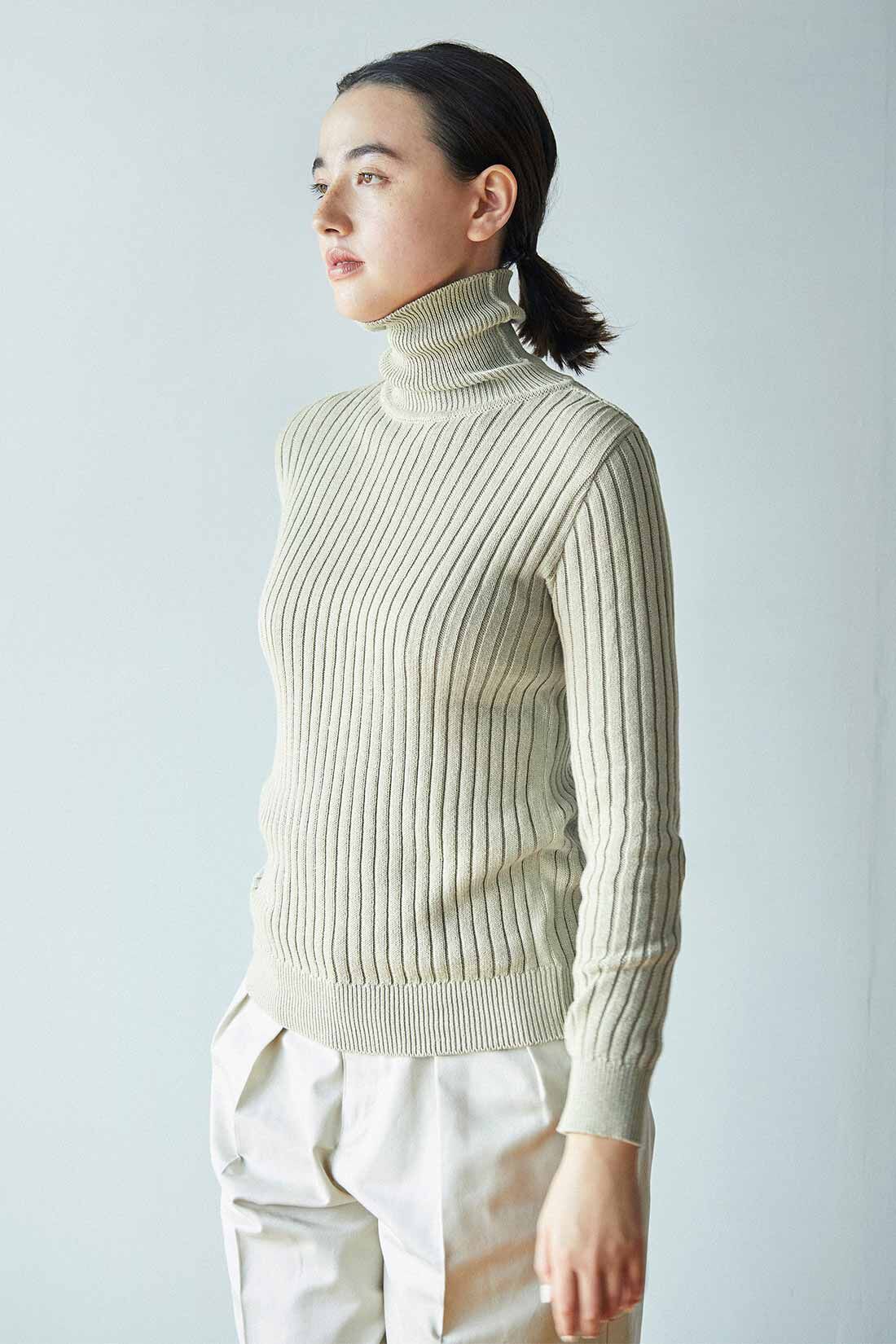 美品【ウィムガゼット】ニットセーター（F）ネイビー　リブ　ウール100% 日本製