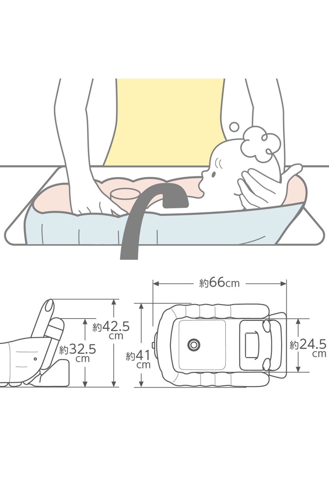 フェリシモMama|［Mama select］Richell　ふかふか ベビーバス ステップアップ＜ライトグレー＞|座った体勢がつらいときは、シンクでも沐浴できます。
