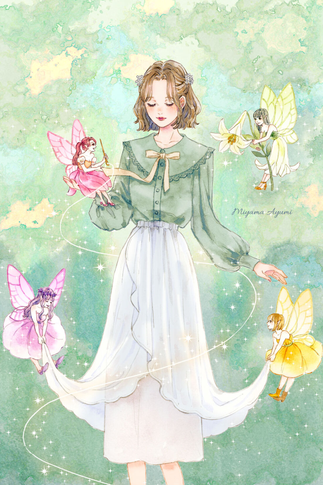 魔法部×ミヤマアユミ 妖精の庭 舞い遊ぶ花畑のシフォンワンピース