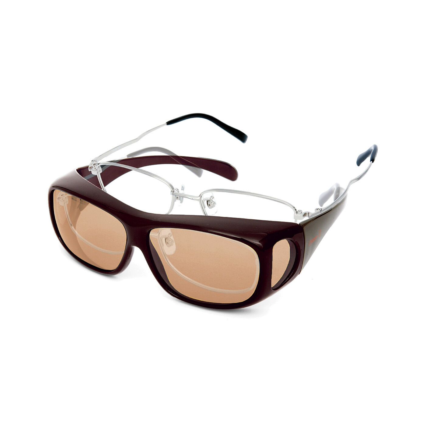 フェリシモの雑貨 Kraso|ブラウンカラーで日中のまぶしさを和らげ疲れにくい　ドライビングに最適なUVカットオーバーグラス|単体でも、眼鏡の上からも装着OK。