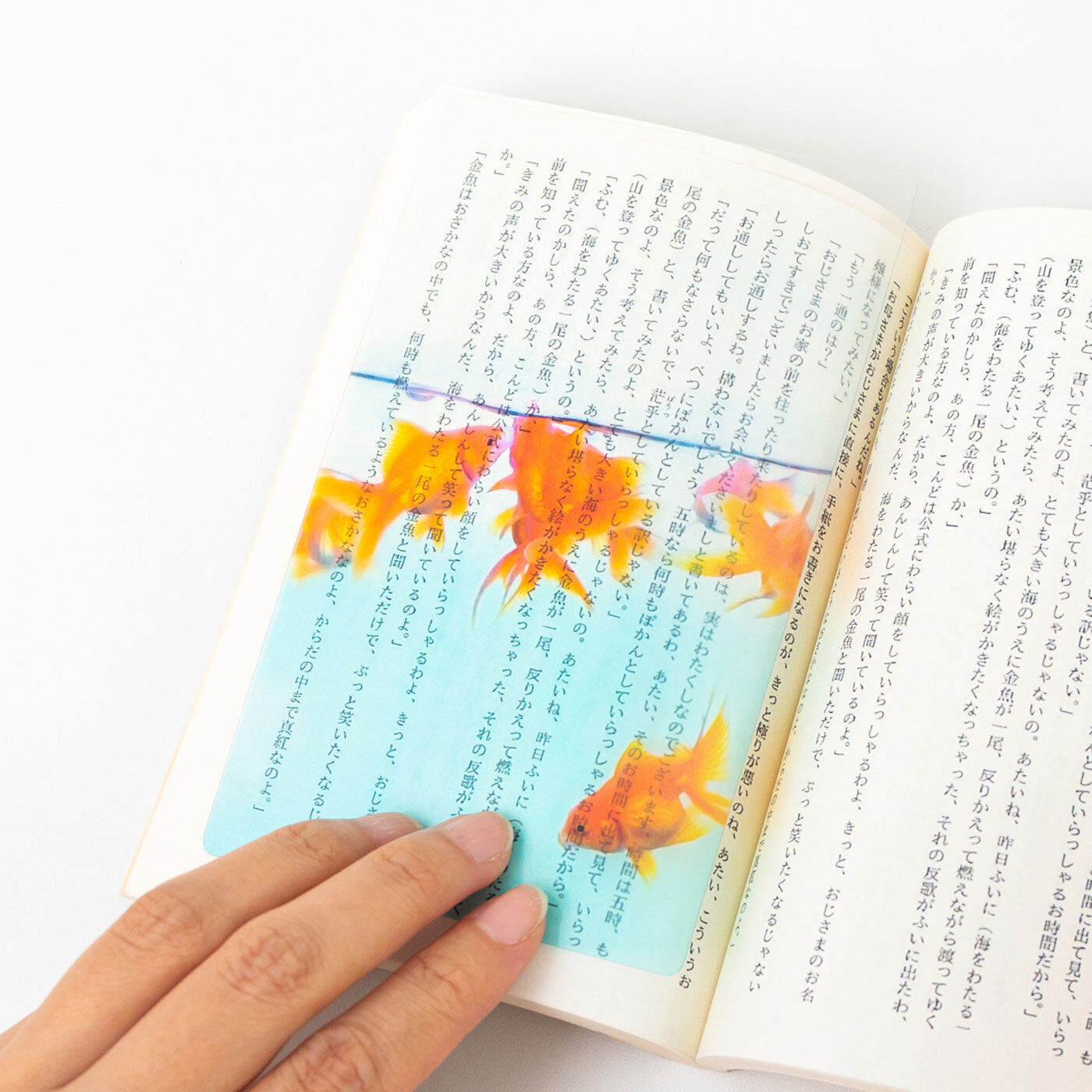 フェリシモの雑貨 Kraso|本の中を金魚が泳ぐ!?　金魚の透明しおりセット〈金魚すくい＆琉金〉|金魚とブルー。きれい！