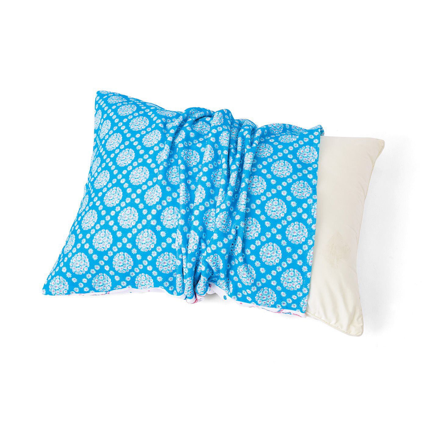 フェリシモの雑貨 Kraso|シモジマコラボ　包装紙で枕をラッピング　リバーシブル枕カバーの会|折り返すだけなので、どんな枕にも使えます。