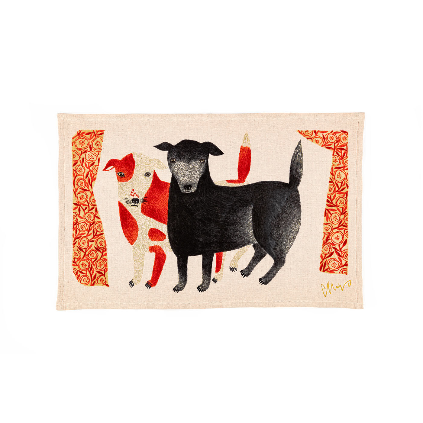 フェリシモの雑貨 Kraso|moritaMiW ガーゼパイルのティータオル〈今治タオル〉の会|〈黒犬チョークと赤斑犬のテン〉