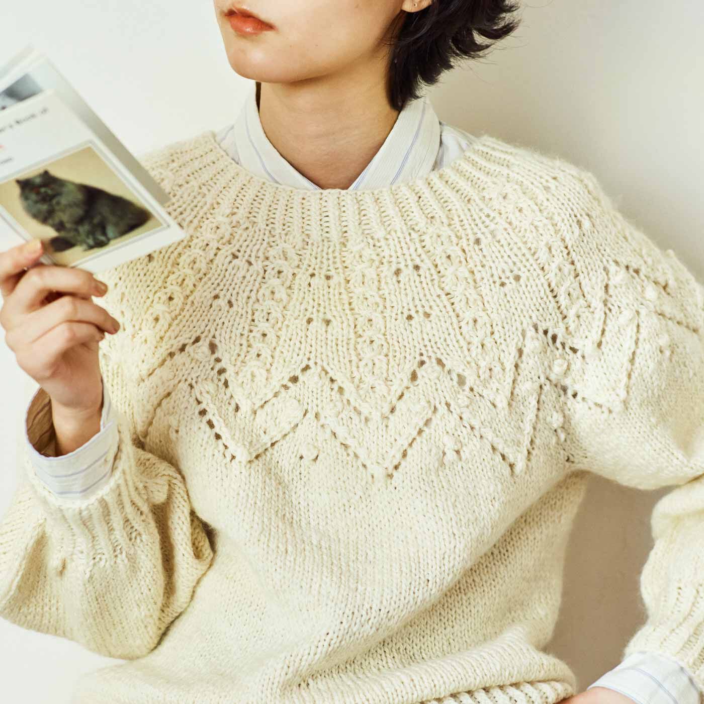 値下げ！一点もの 手編み編み込みセーター 新品 - ニット/セーター