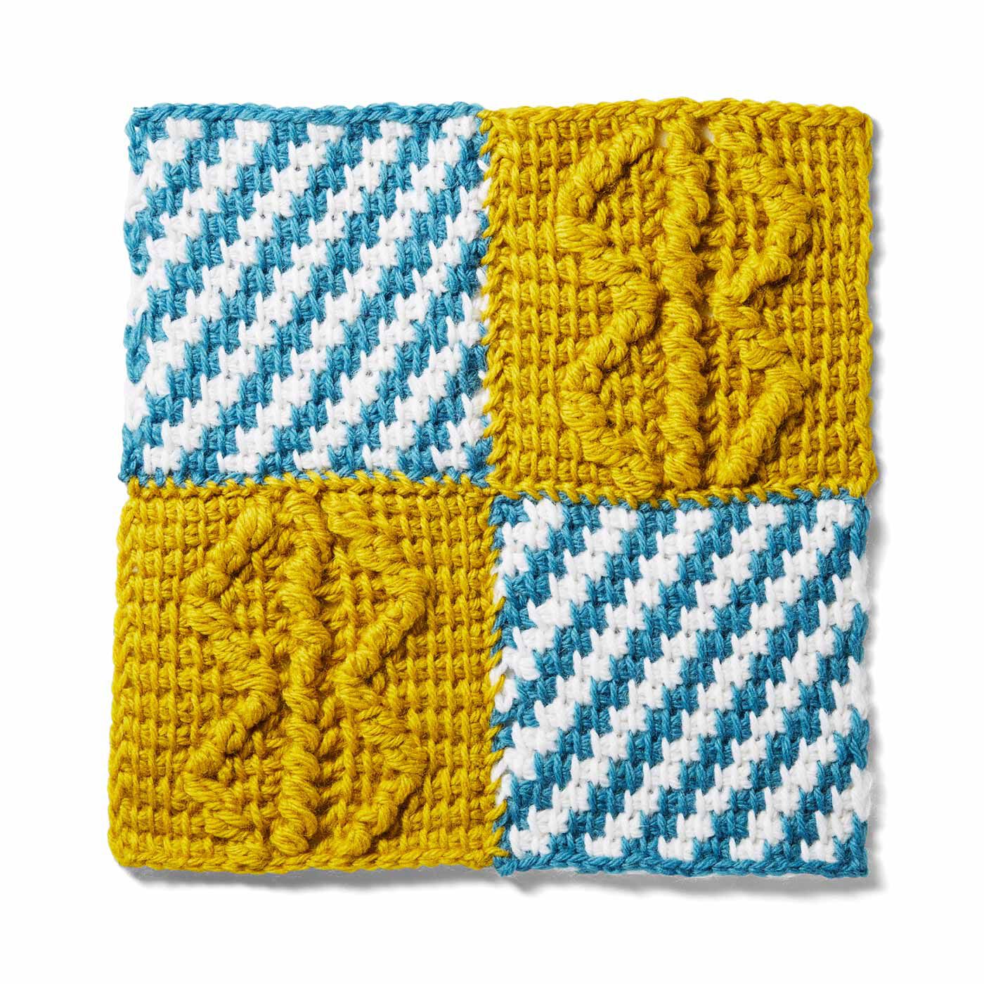 Couturier|ぽってり編み地がなつかしいアフガン編みのサンプラーの会|ブルーのレジメンタル模様