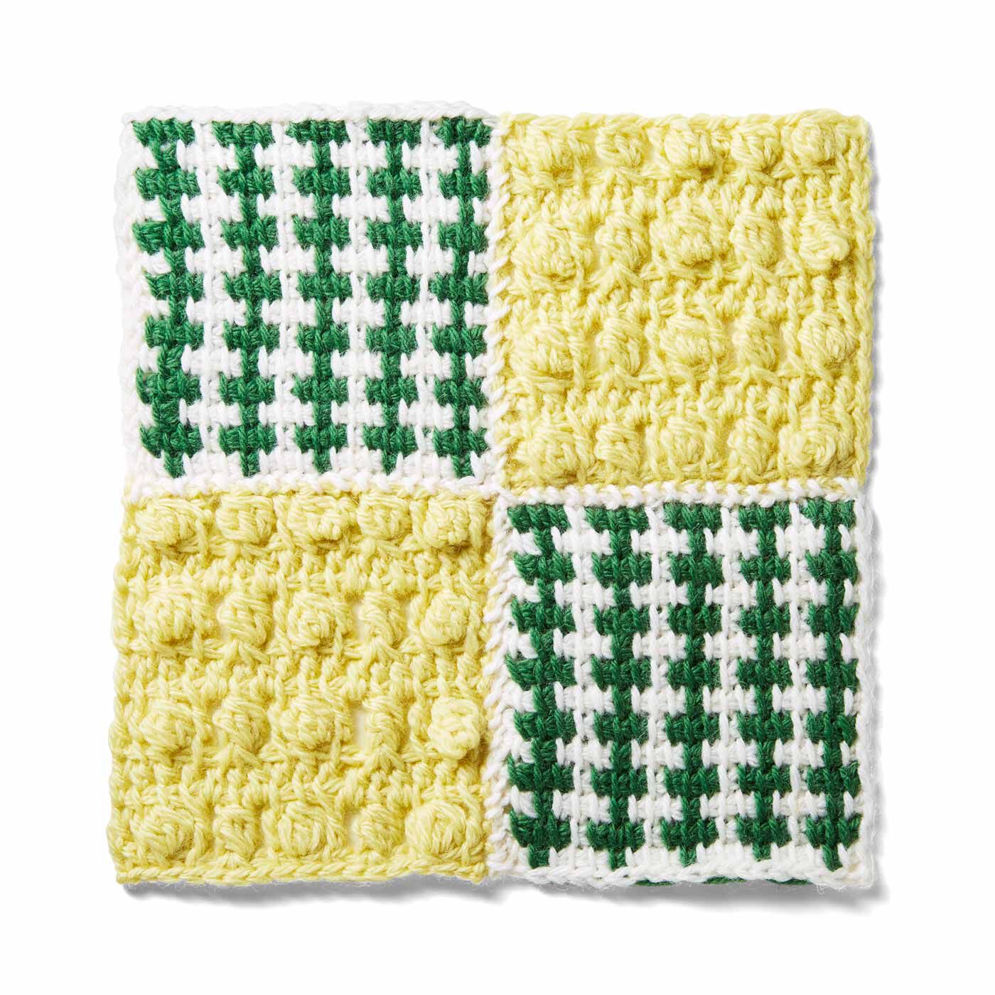 Couturier|ぽってり編み地がなつかしいアフガン編みのサンプラーの会|グリーンのクロス模様