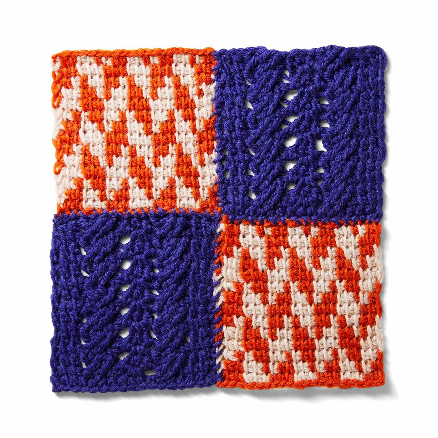 Couturier|ぽってり編み地がなつかしいアフガン編みのサンプラーの会|ネイビーの交差模様